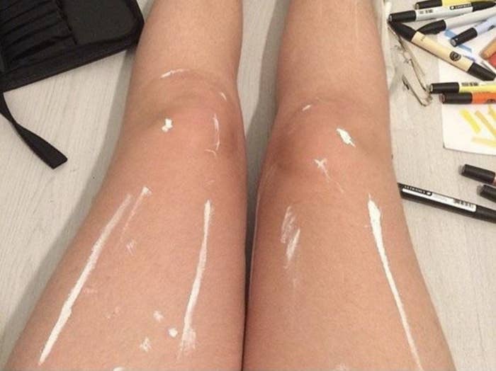 Legs with white paint on them