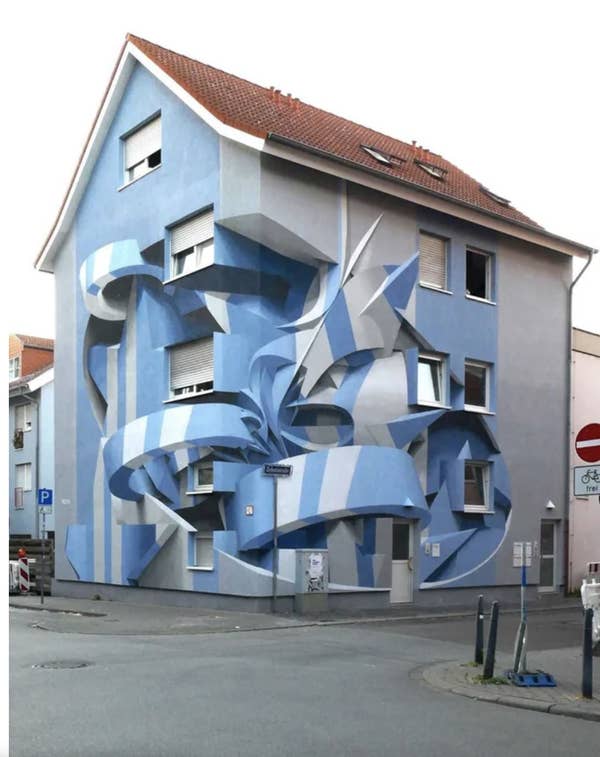 A house painted to look like geometric shapes