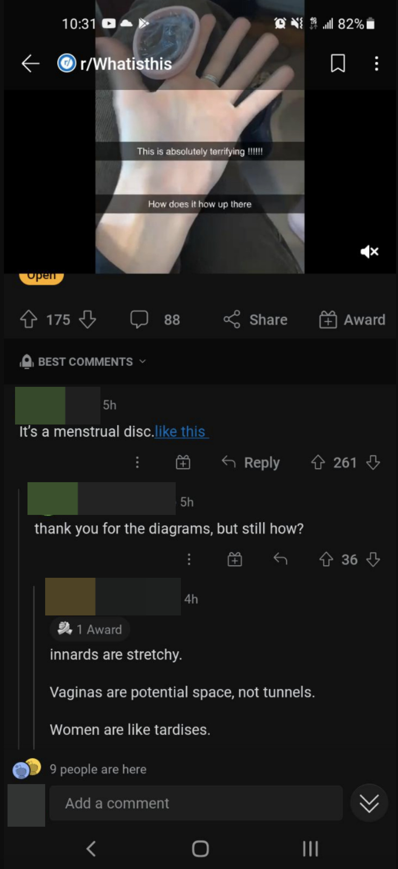 &quot;vaginas are potential space not tunnels&quot; in response to a photo asking what the menstrual disc was