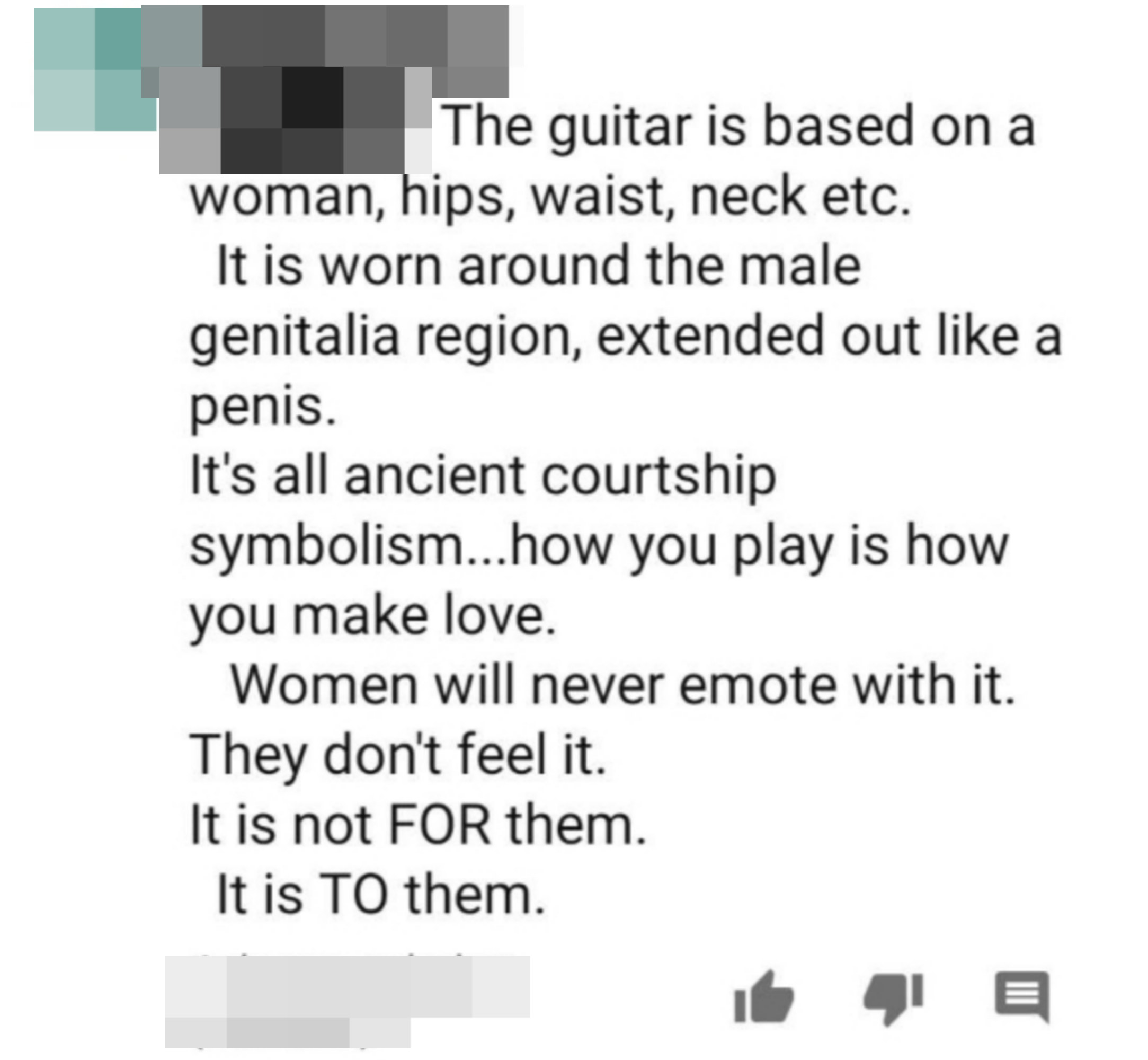 man saying a guitar is based on a woman but it is not for them