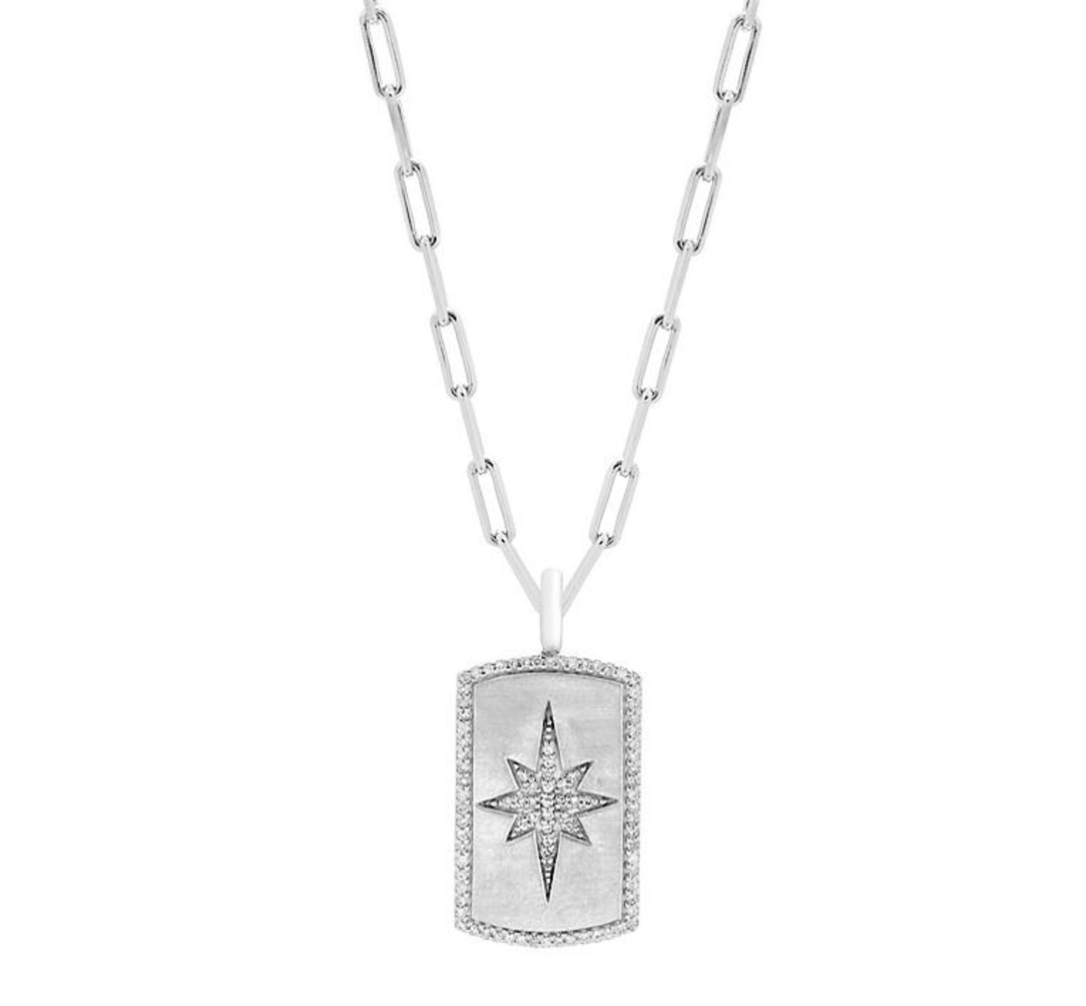 Silver chain necklace with northstar diamond dog tag