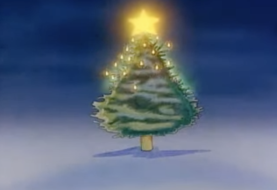 A Christmas tree with a bright star