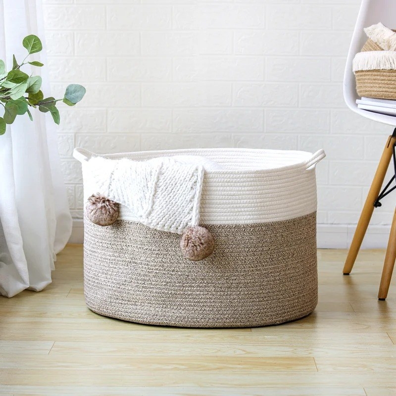 the beige and white basket