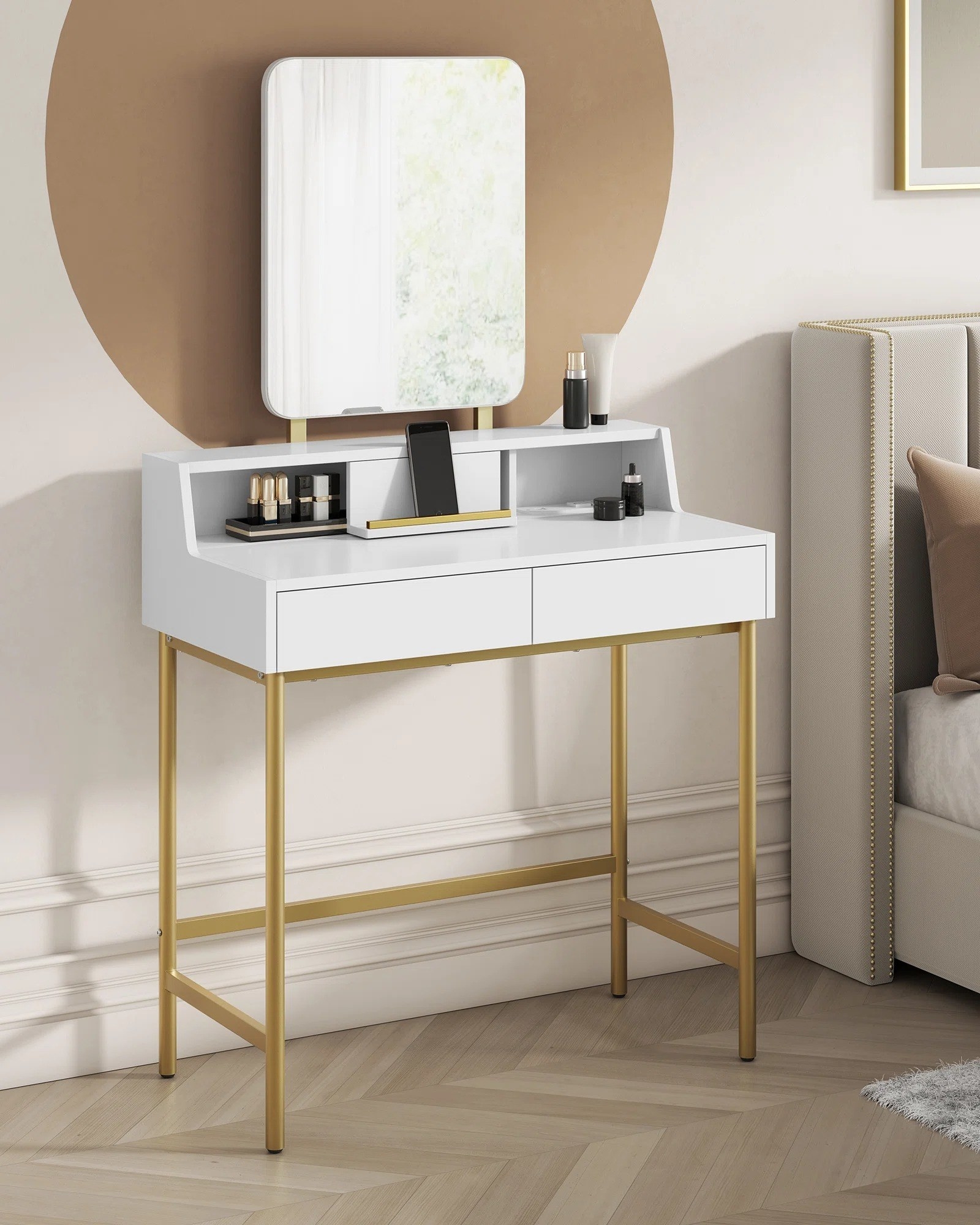 the white and gold vanity