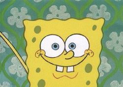 a gif of spongebob squarepants putting on his eyelashes