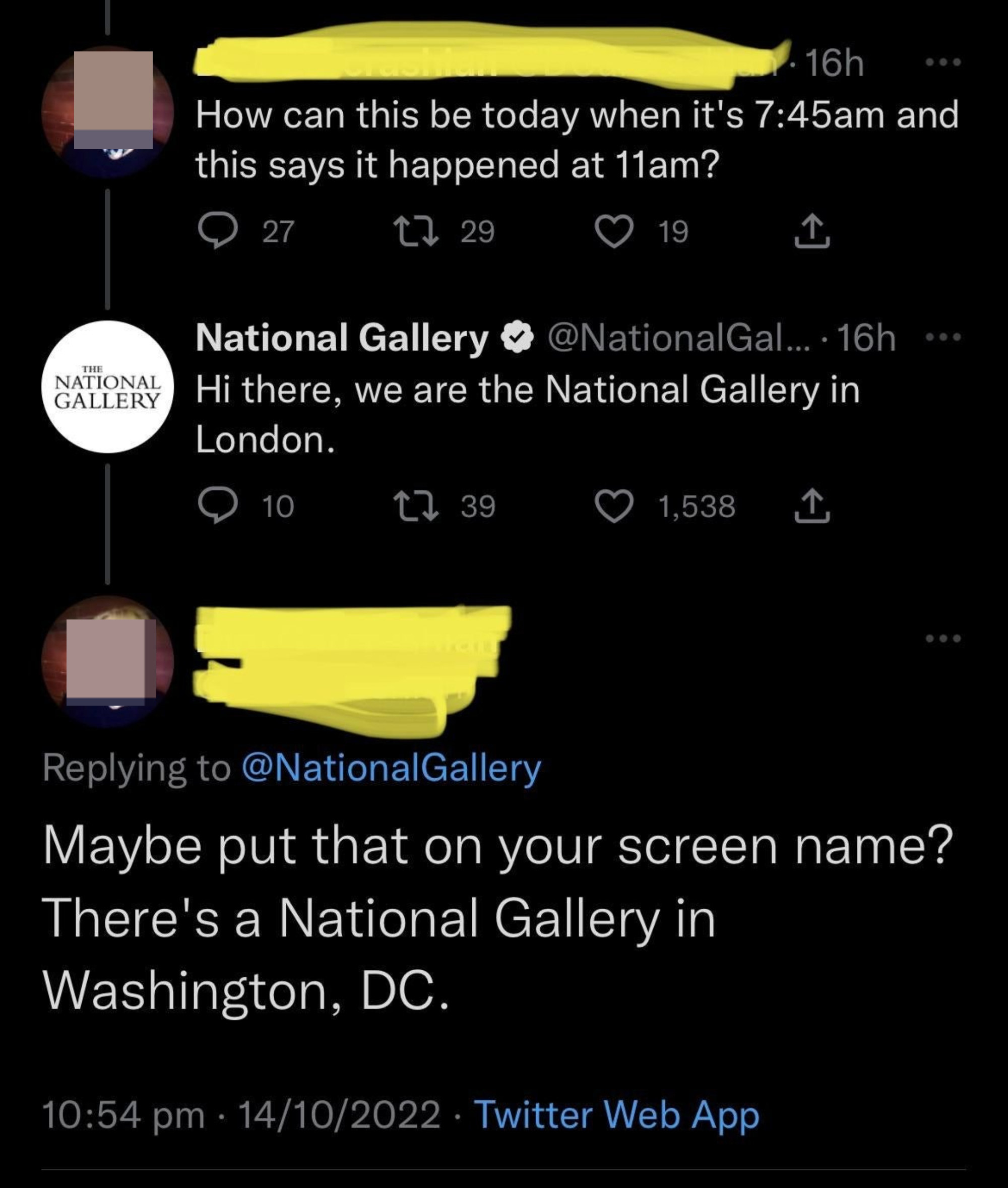 Someone who confused the National Gallery of Ireland with the National Gallery of DC