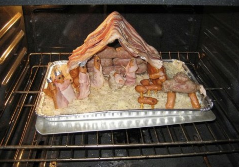 A meat Nativity scene