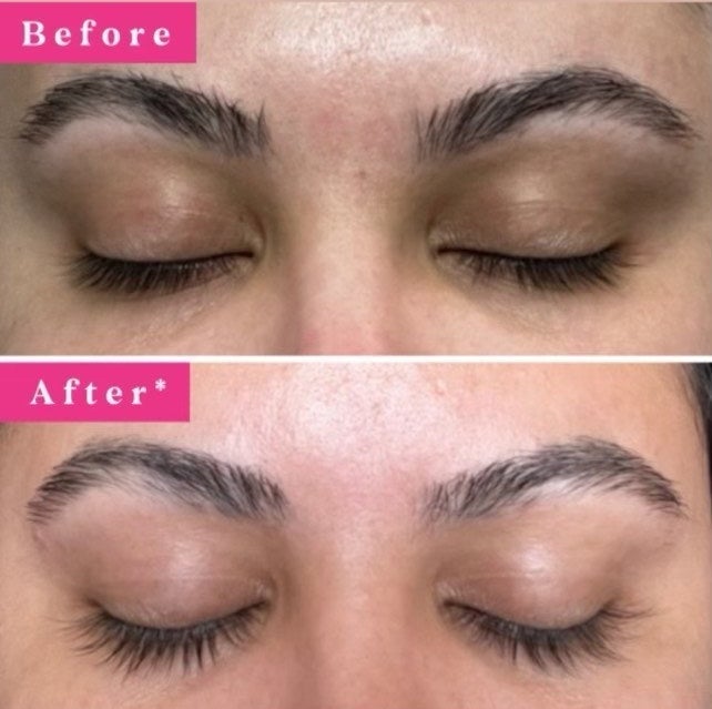 a before and after where the after shows lashes that are longer and darker