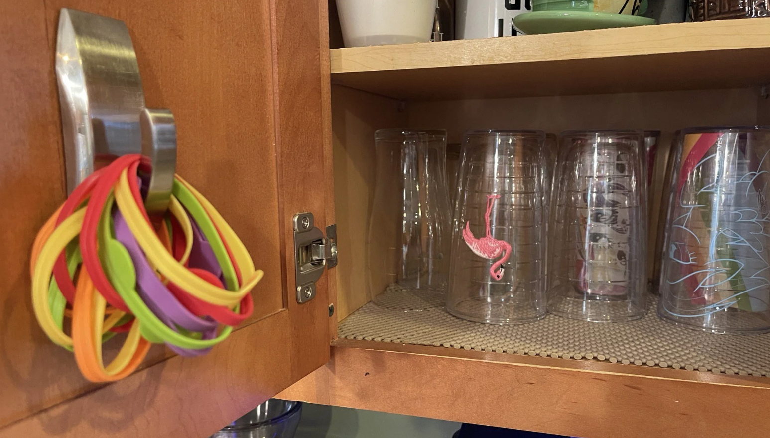Glasses in a cabinet