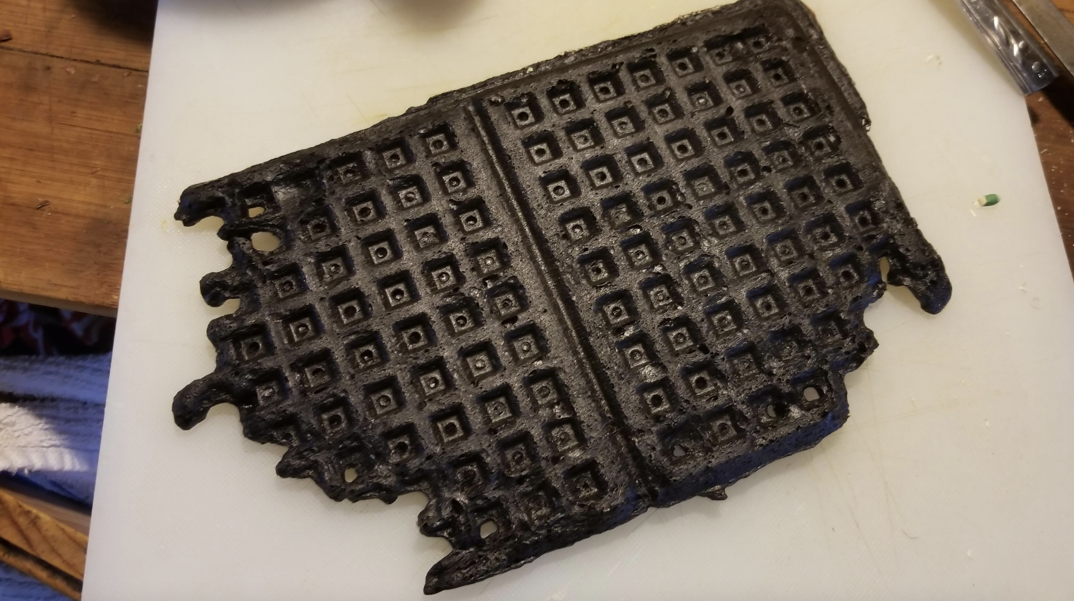 A burnt waffle