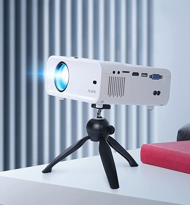 the projector on a tripod