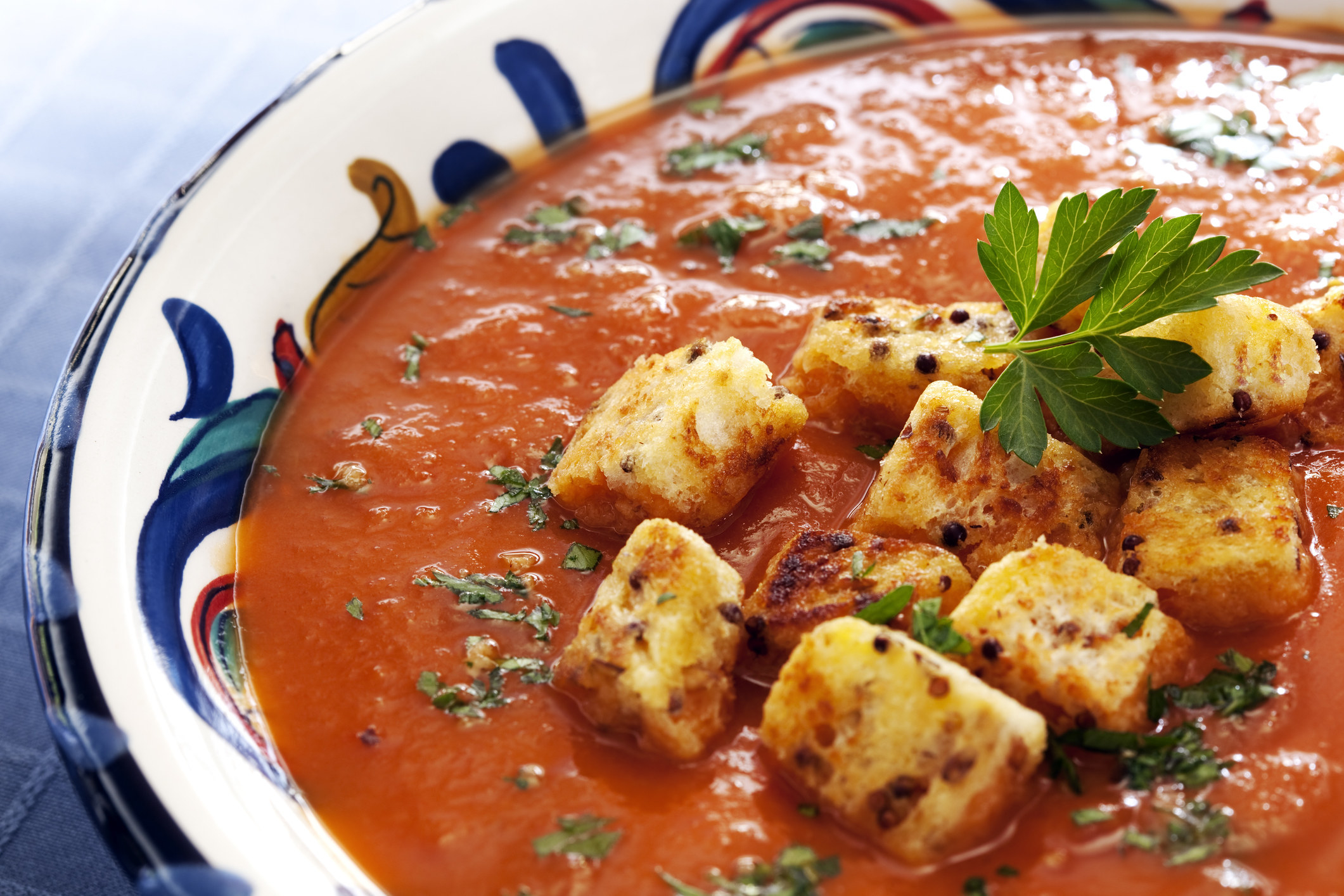 Tomato soup with croutons.