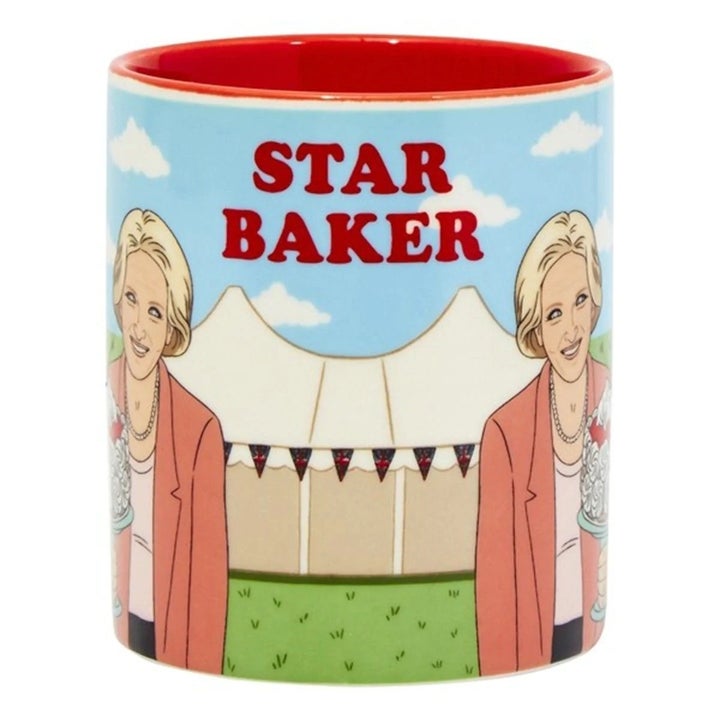 A Great British Baking Show mug with "Star Baker" written in red