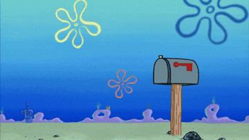 spongebob putting a postcard in the mail