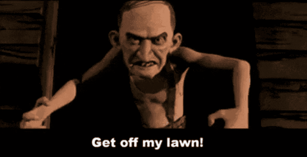Nebbercracker saying &quot;Get off my lawn!&quot; in Monster House