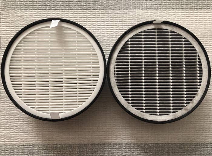 one clean filter beside reviewer's dirty used filter