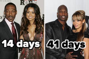 Left side: eddie murphy and tracey edmonds; right side: chad johnson and evelyn lozada