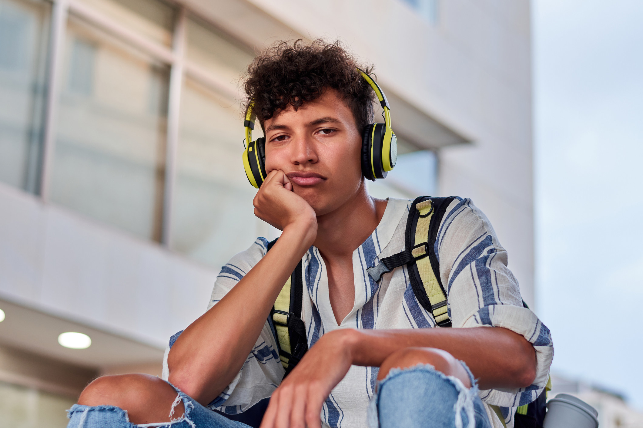 Teen wearing headphones