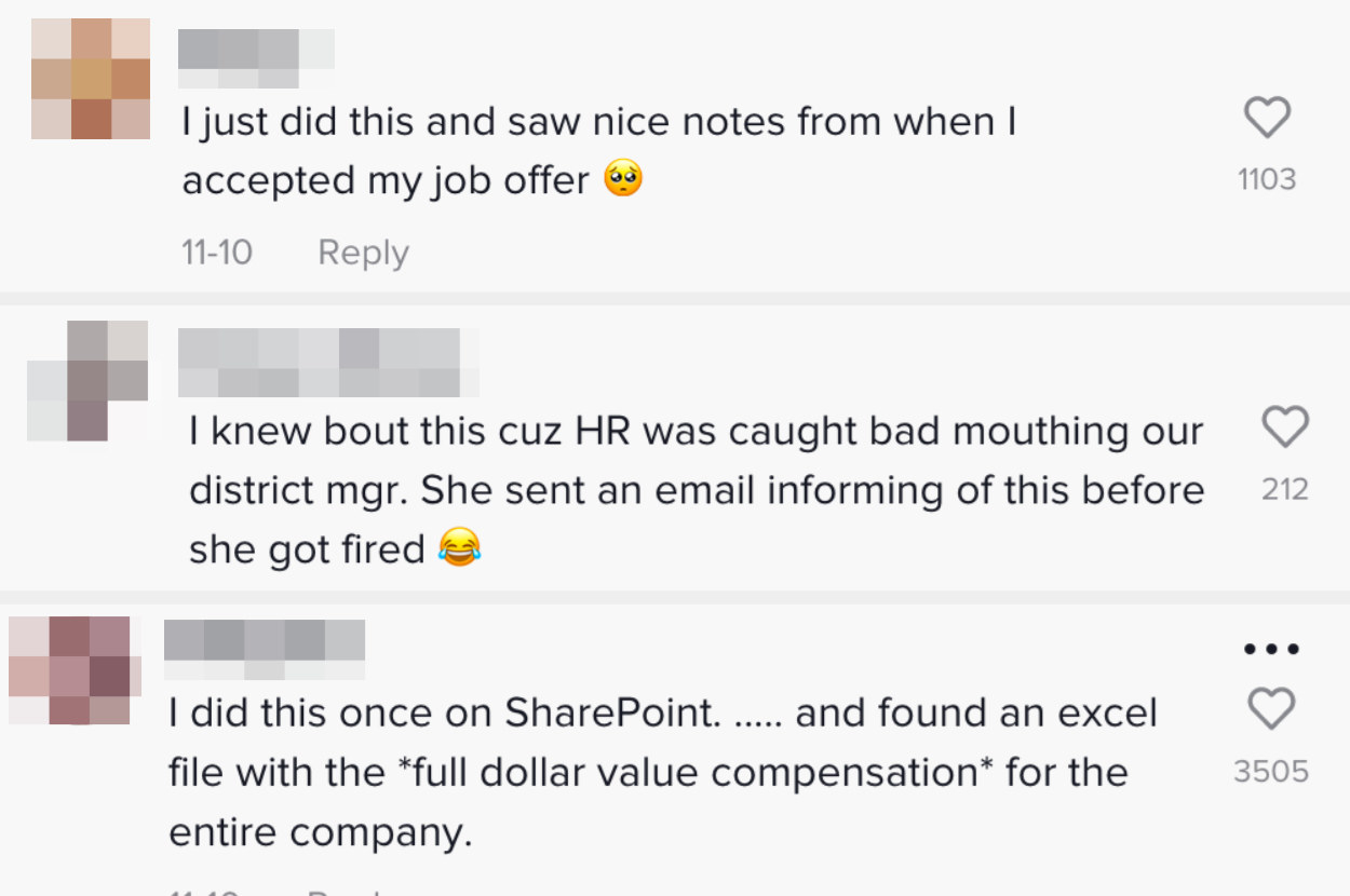 A comment says &quot;I did this once on sharepoint and found an excel file with the full dollar value compensation for the entire company&quot;