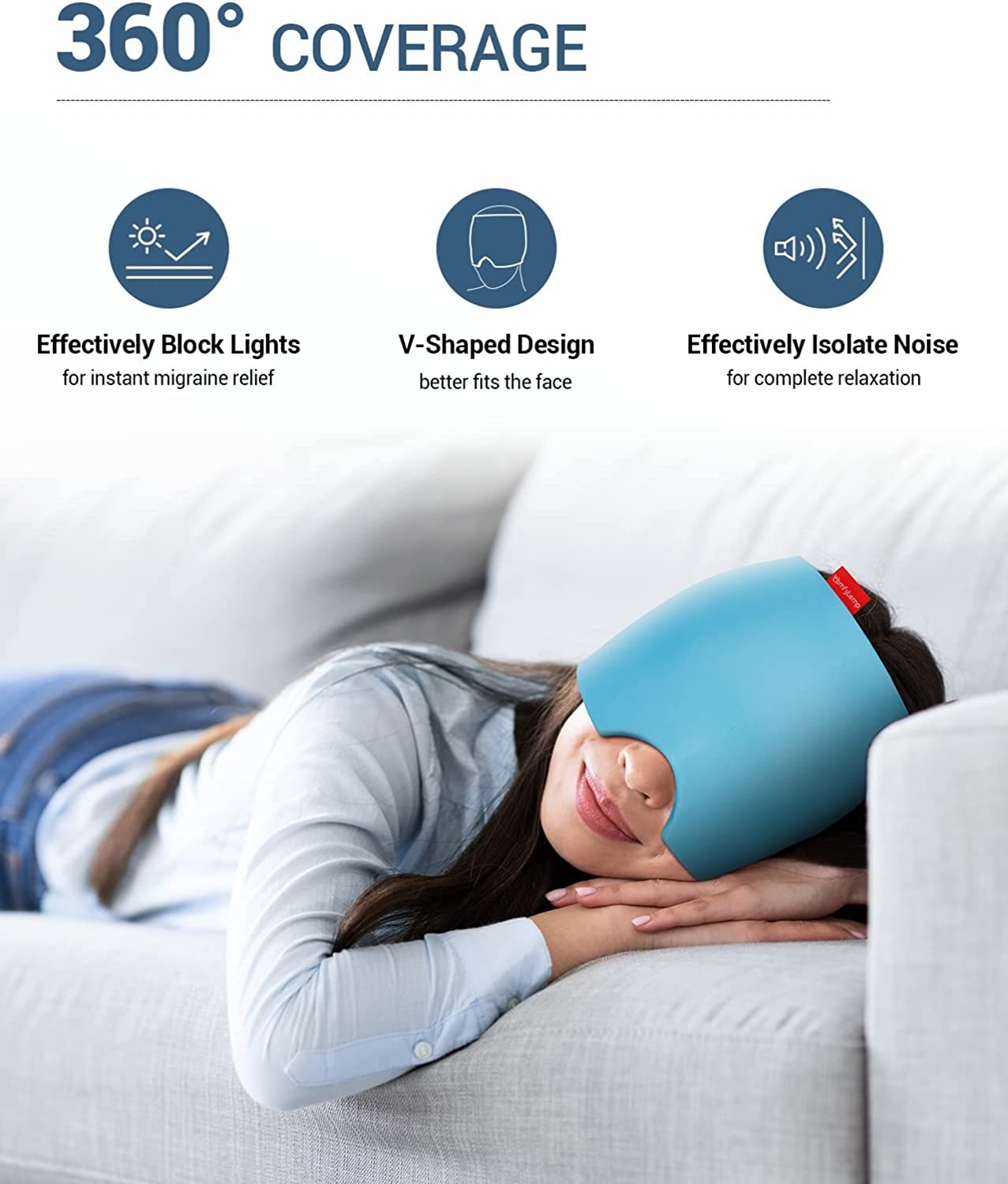 a person laying on the couch while wearing the slip-on head wrap