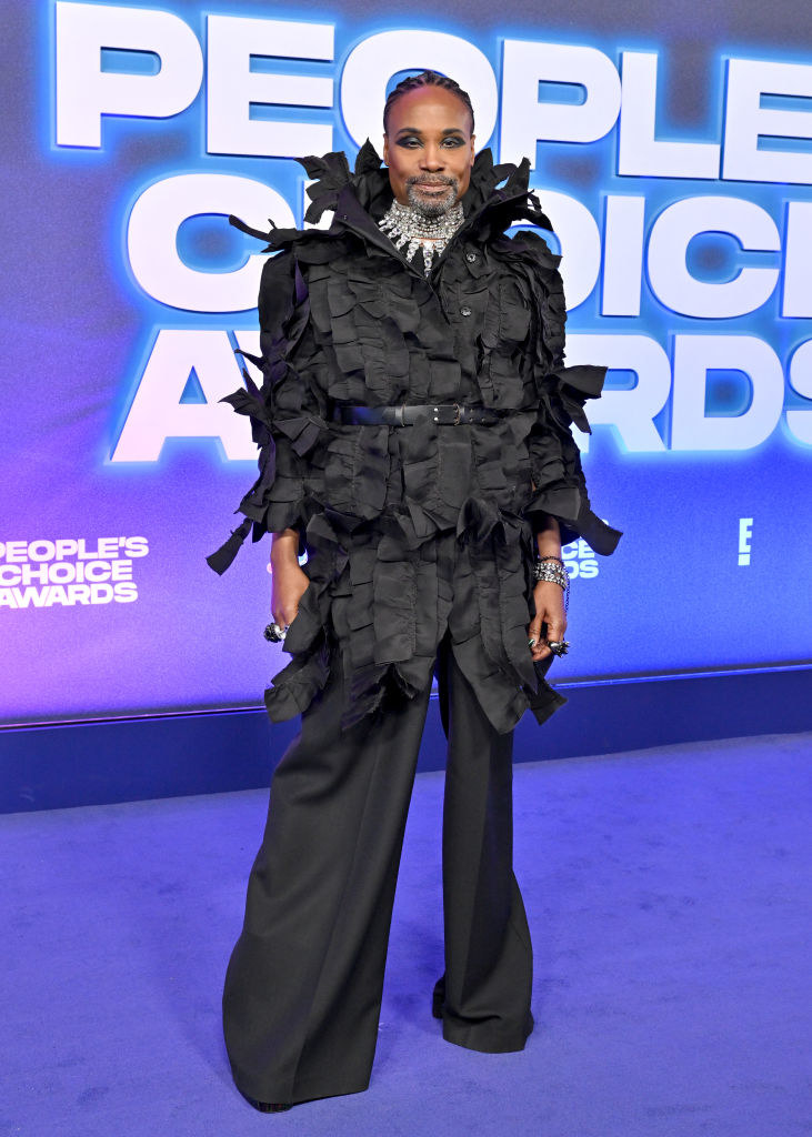 Billy Porter attends the 2022 People&#x27;s Choice Awards in a wide-leg pantsuit