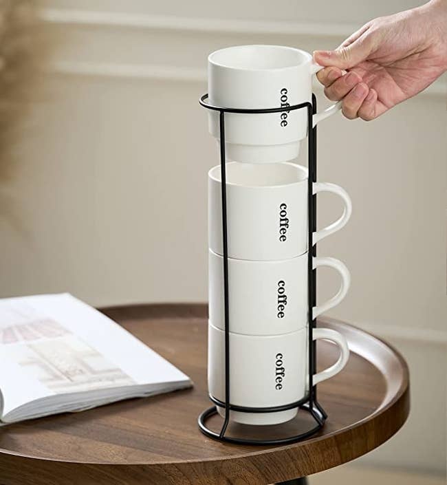 stackable white coffee mugs