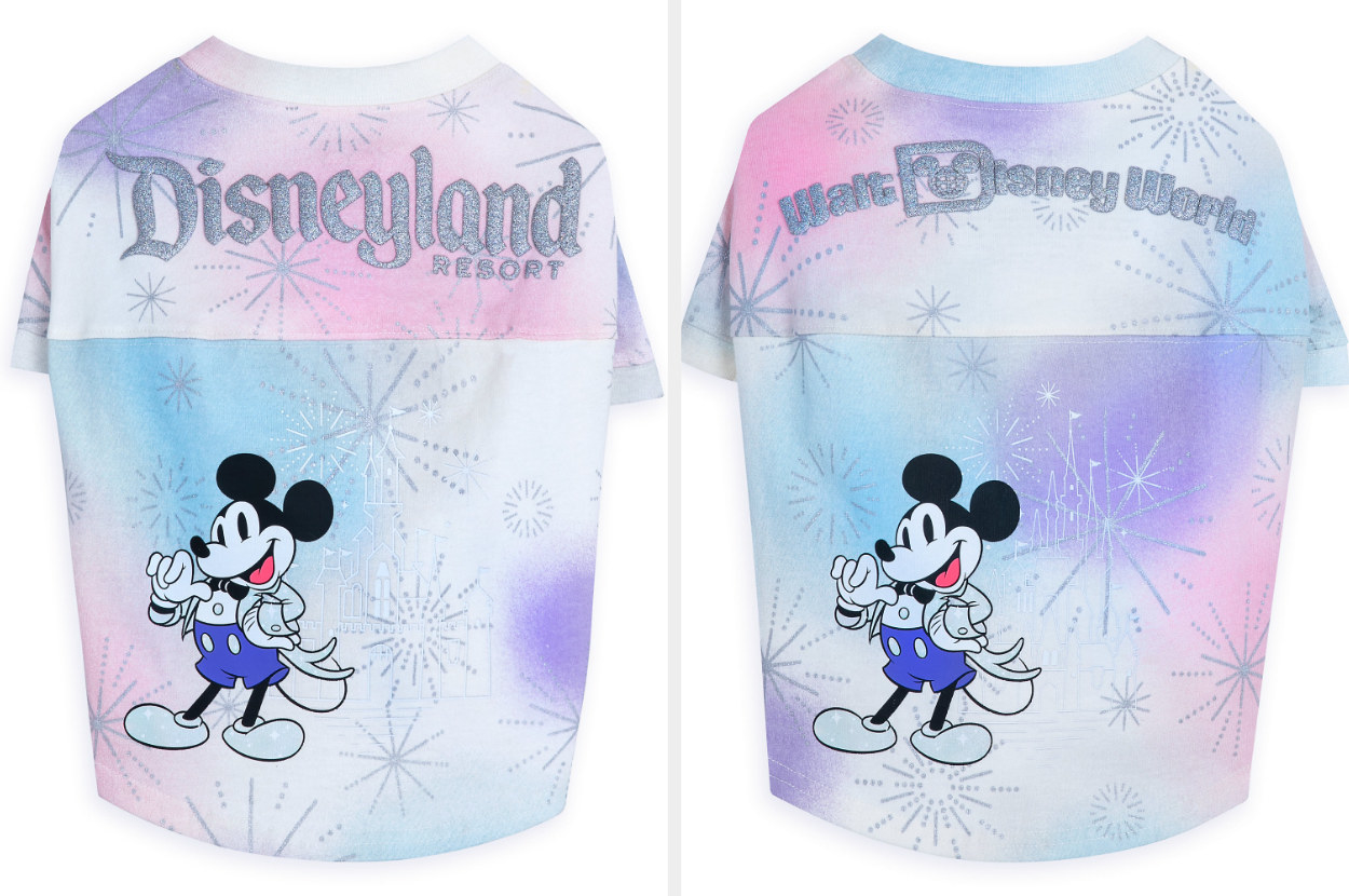 A smaller spirit jersey with the same pattern as the adult one, except there&#x27;s also a printed mickey moues wearing a long-tailed tuxedo jacket printed on it too