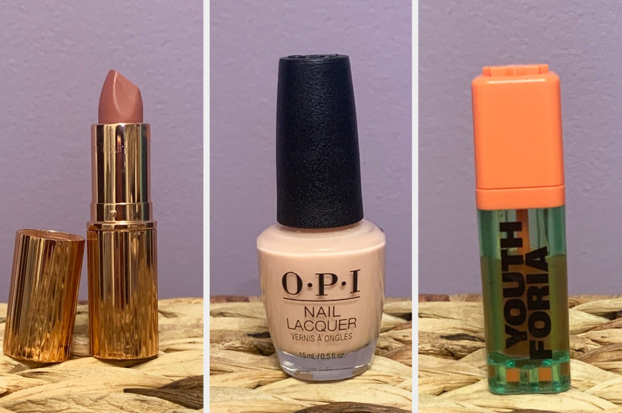 pillow talk lipstick, bubble bath nail polish, and color changing blush