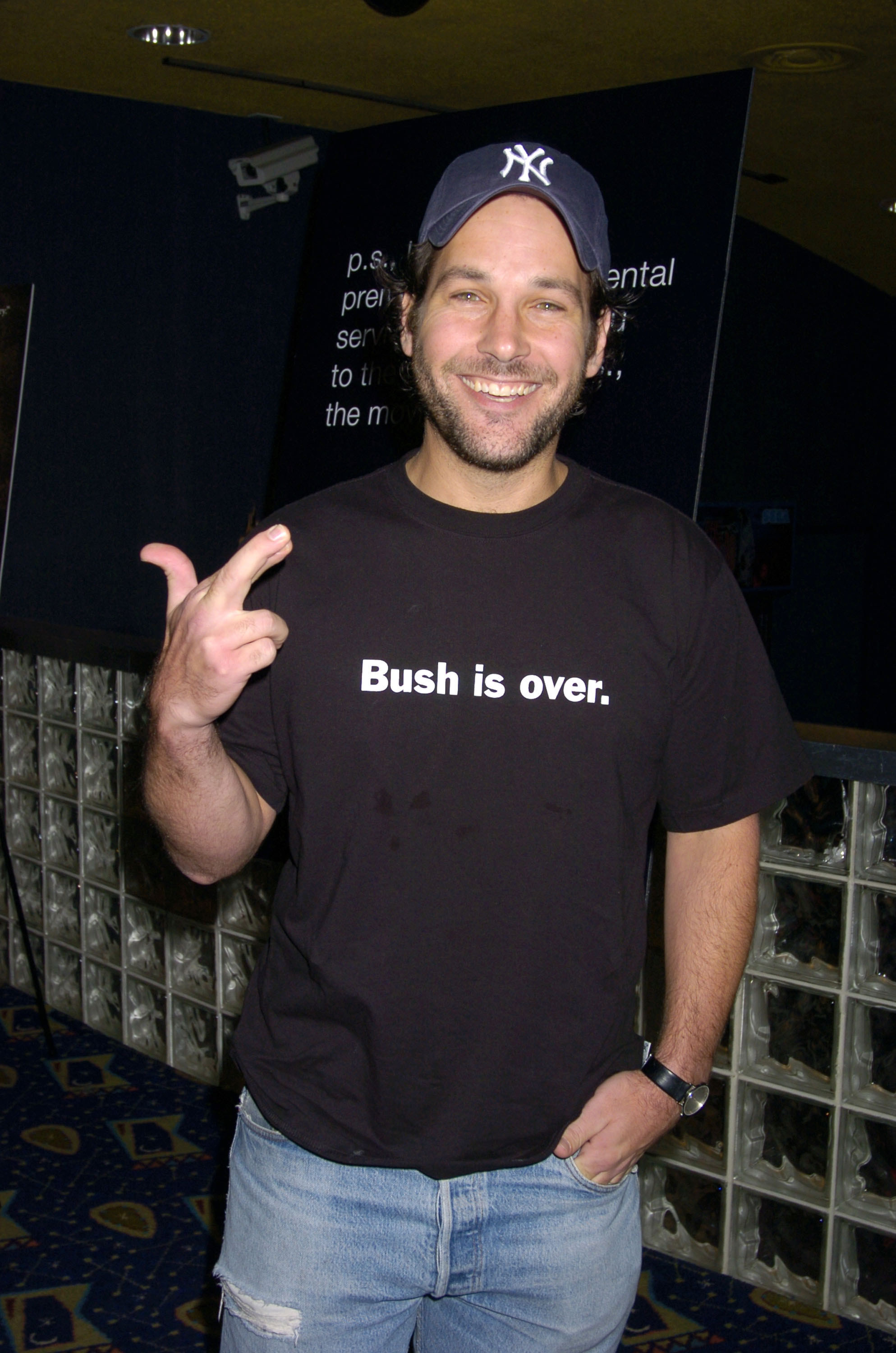 Paul smiling and wearing a &quot;Bush is over&quot; T-shirt