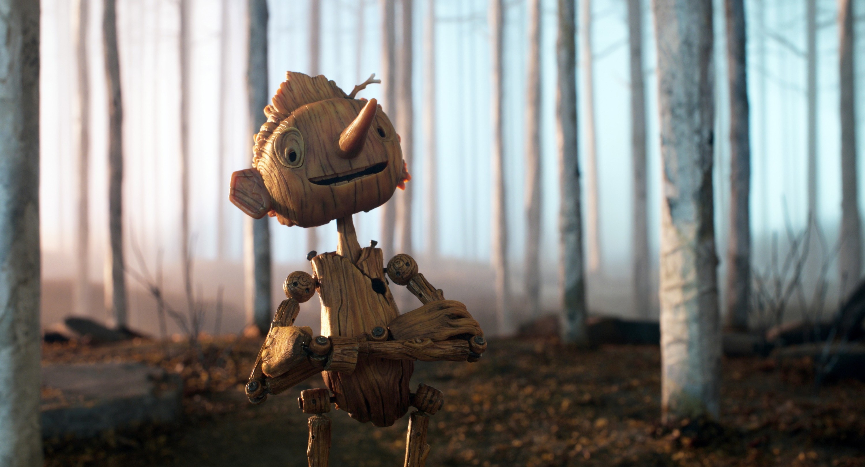 Pinocchio stands in the woods