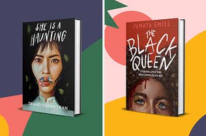 Cover images for the books "She Is A Haunting" and "The Black Queen" side by side