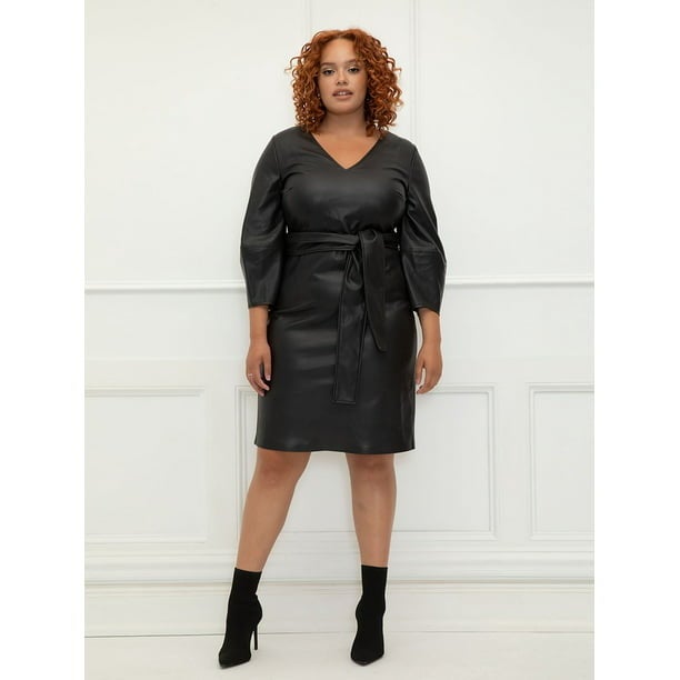 chinese dress ladies Plus Size Faux-Leather Wrap Dress main image 0