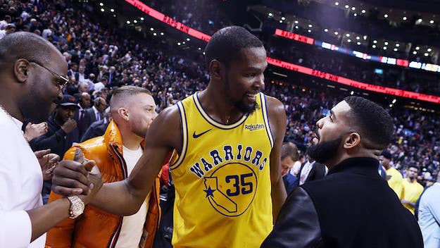 During the Warriors-Raptors overtime game, Kevin Durant awkwardly grabbed at Drake's chest during their back-and-forth. Twitter sleuths are on it.