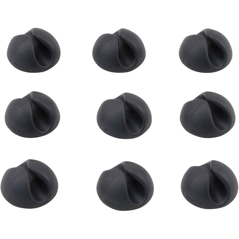 Nine black cable clips