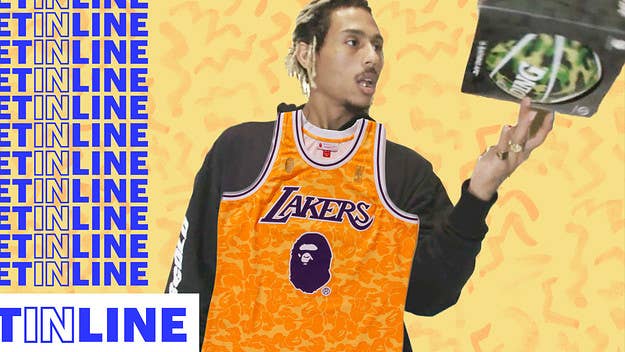 In the latest episode of 'Get in Line,' Racks Hogan pulls up to Los Angeles to check out BAPE's NBA collab with Mitchell & Ness.