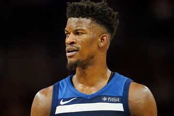 Jimmy Butler looks on during the game against the Los Angeles Lakers.