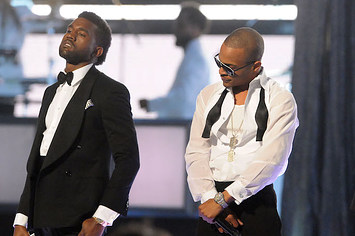 Kanye West, T.I. and Jay Z perform onstage at the 51st Annual Grammy Awards.