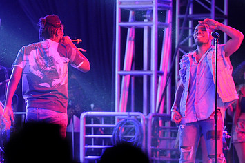 Rapper Kendrick Lamar (L) and recording artist Anderson .Paak.