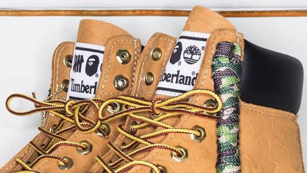 Undefeated and Bape have collaborated to provide a new iteration of the Timberland 6" Boot. The pair features subtle details like camo embossing and laces.