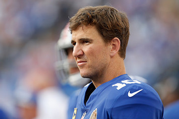 Eli Manning looks on against the New Orleans Saints.