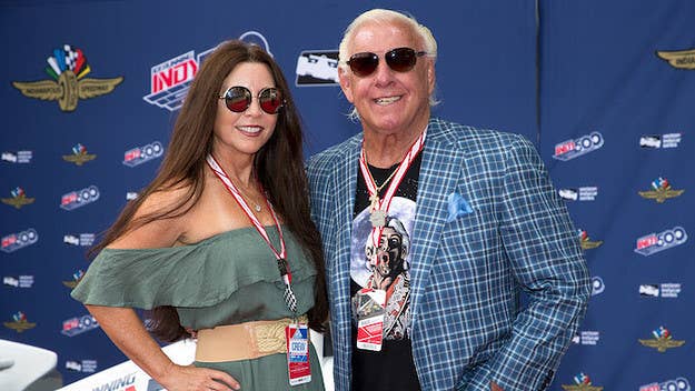 Ric Flair didn't technically tie the knot on Wednesday, but his commitment ceremony with long-time love Wendy Barlow had the added bonus of a banging soundtrack.