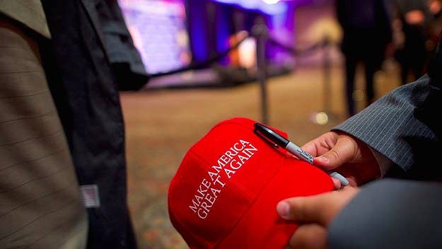James Bunner wore the hat while covering a recent Donald Trump rally in Minnesota. 