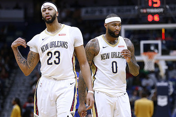 Anthony Davis #23 of the New Orleans Pelicans and DeMarcus Cousins.