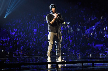 Eminem performs on stage during the MTV EMAs.