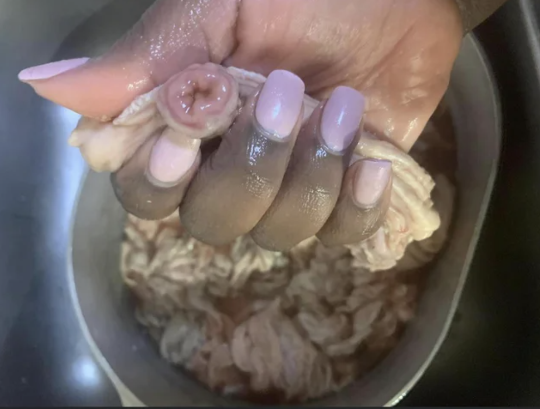 Someone holding chitterlings