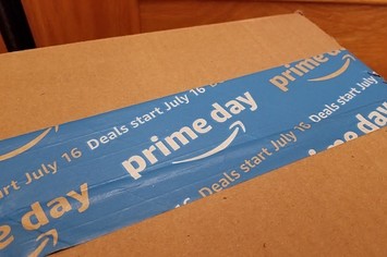 Close up of packaging advertising Amazon Prime Day 2018.