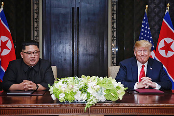 Donald Trump and Kim Jong Un at the summit in Singapore