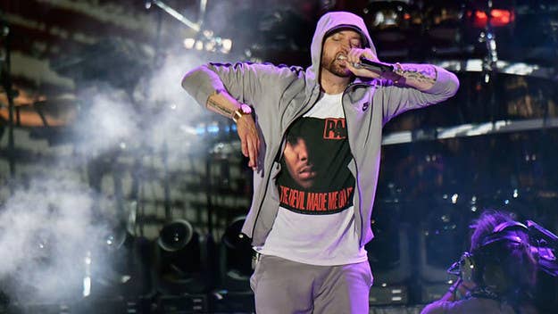 Eminem included a disclaimer before his performance at Firefly Music Festival on Saturday night after receiving criticism for using pyrotechnics that sounded eerily like gunshots at Bonnaroo.