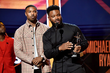 Michael B. Jordan and Ryan Coogler accepting an award for 'Black Panther.'
