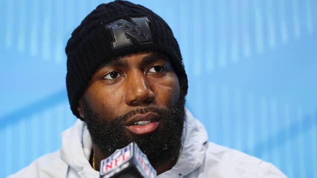 Instead of talking to the media on Wednesday, Malcolm Jenkins held up a number of signs about racial injustice in an effort to get his point across.